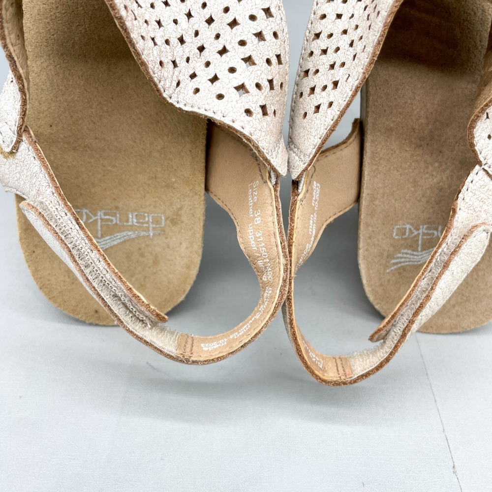 Dansko Womens 38 7.5 Teagan Heel Sandals Ivory Cutout Leather Peep Toe Clog Shoe - Picture 9 of 12